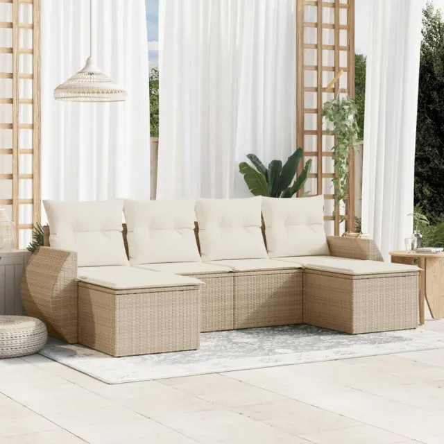 vidaXL 6-delige Loungeset met kussens poly rattan beige, foto 2