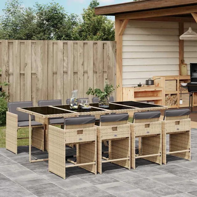 vidaXL 9-delige Tuinset met kussens poly rattan gemengd beige