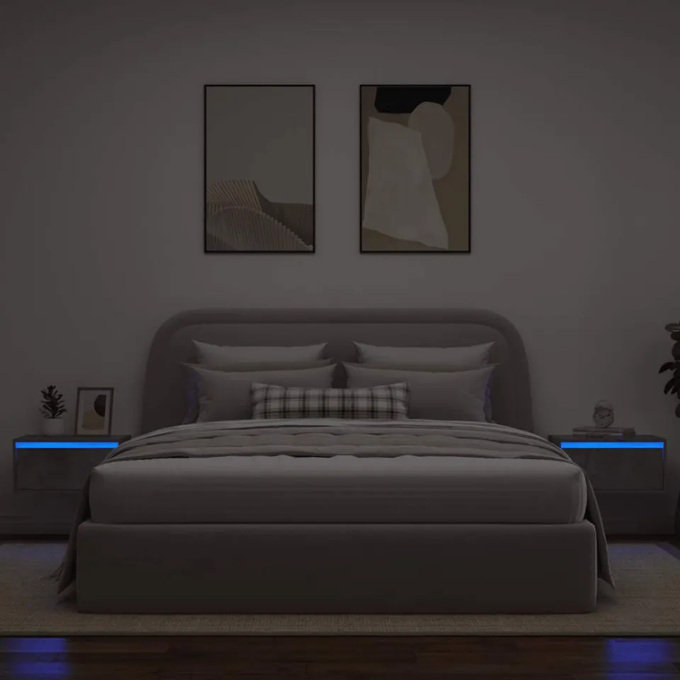 vidaXL Nachtkastjes met LED's 2 st wandgemonteerd betongrijs grijs, foto 4