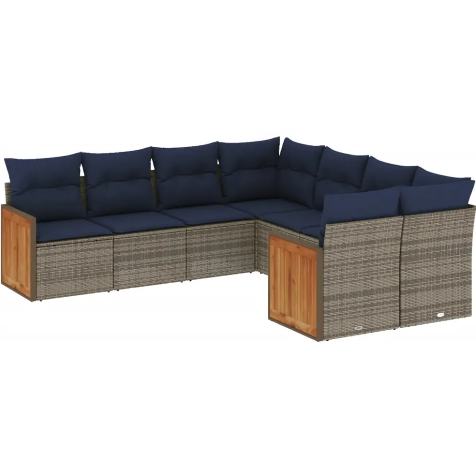 vidaXL 8-delige tuinbankset met kussens, grijs polyrotan, foto 3