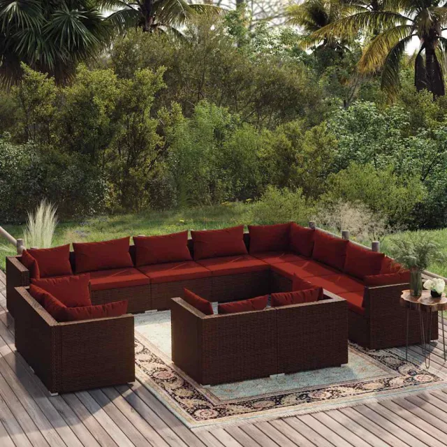 vidaXL 12-delige Loungeset met kussens poly rattan bruin, foto 2