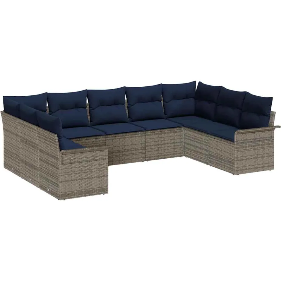 vidaXL Tuin Sofa Set 9 st Lichtgrijs poly rattan