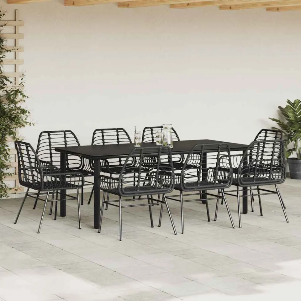 vidaXL 9-delige Tuinset poly rattan glas zwart, foto 2