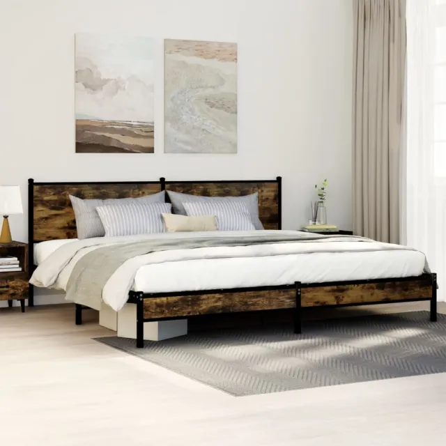 vidaXL Bedframe zonder matras metaal gerookt eikenkleurig 193x203 cm