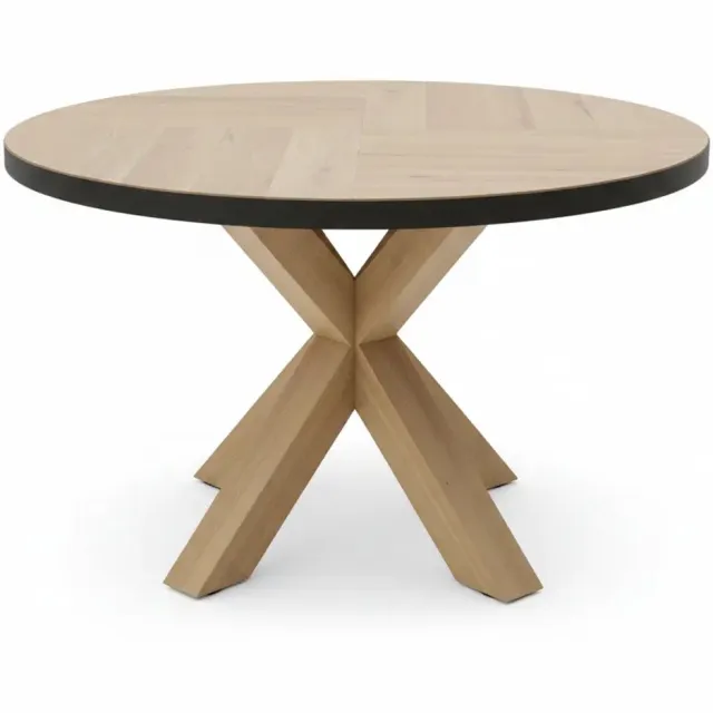 teakea David ronde eettafel massief eiken Ø130 cm - stalen rand Bruin