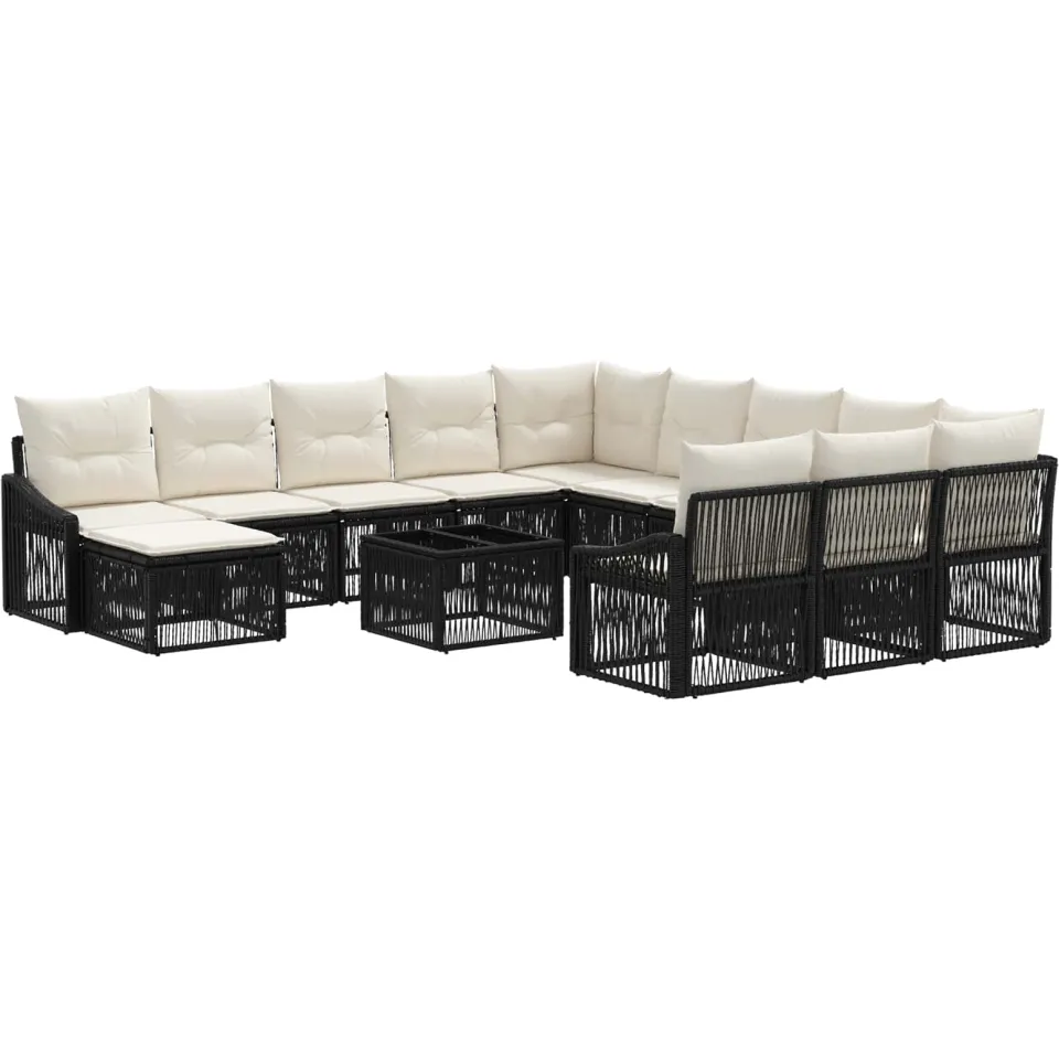 vidaXL Tuinbankenset 13 st 12-zits Zwart poly rattan, foto 3