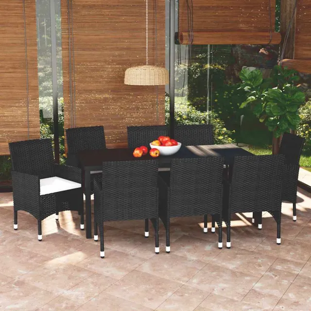 vidaXL 9-delige Tuinset met kussens poly rattan zwart, foto 2