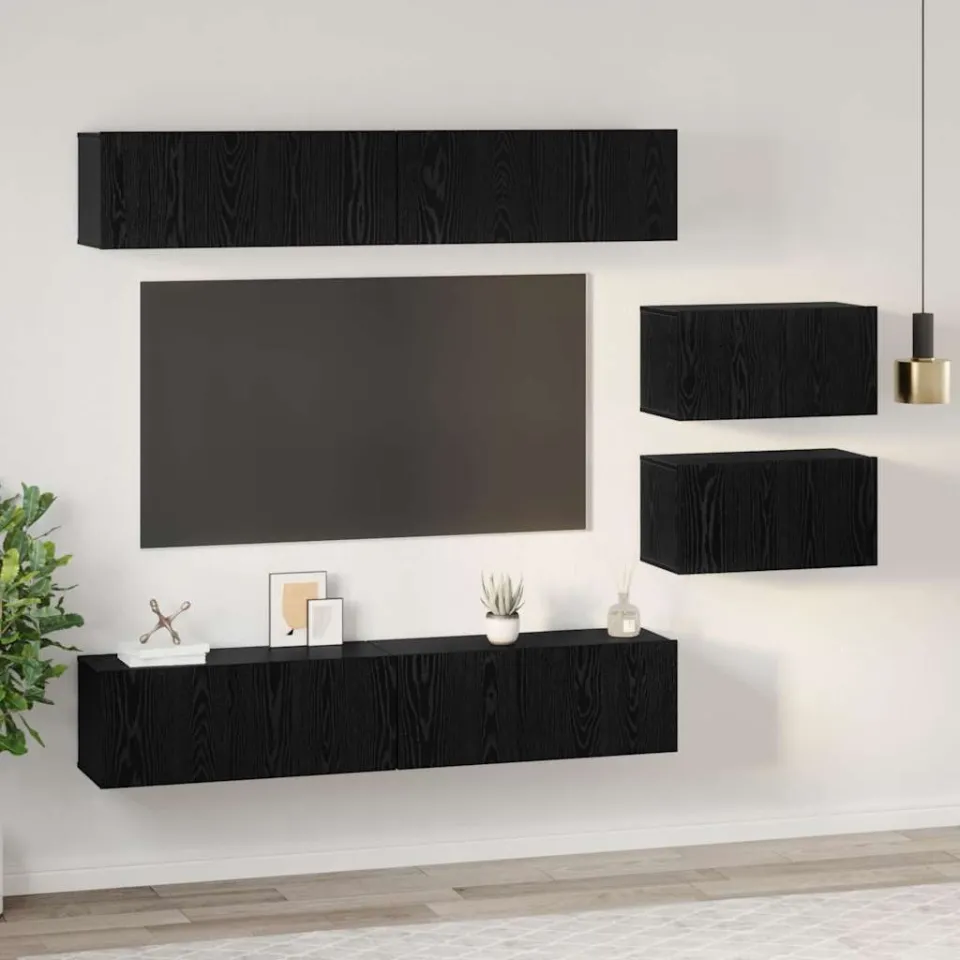 vidaXL Tv-meubelset 6 st 80 x 30 x 30 cm Zwart Eiken, foto 4