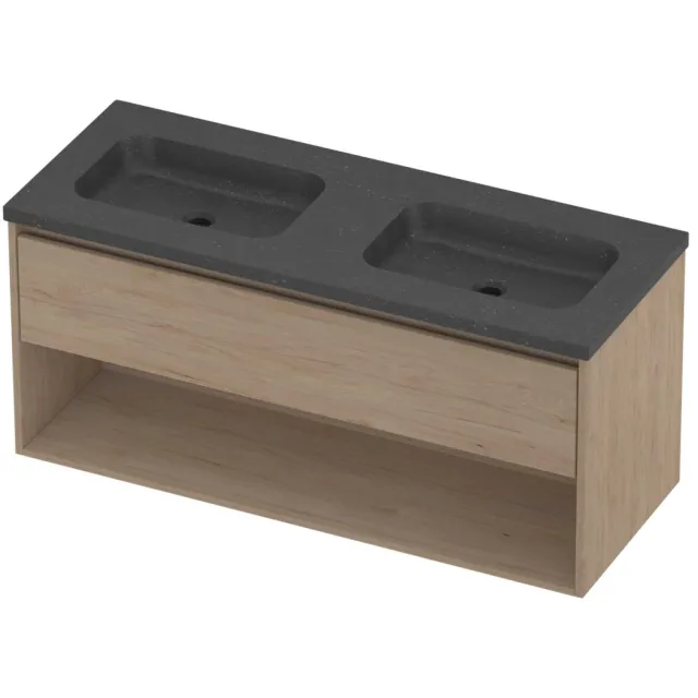 Proline Rollo Badmeubelset Hardsteen Elegant Dubbel 120x46x54 cm Blue Stone Ideal Oak Eiken