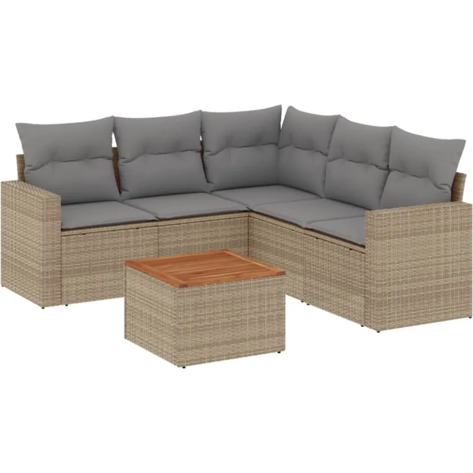 vidaXL 6-delige Loungeset met kussens poly rattan beige, foto 3