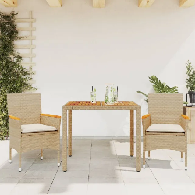 vidaXL 3-delige Tuinset met kussens poly rattan en acaciahout beige, foto 2