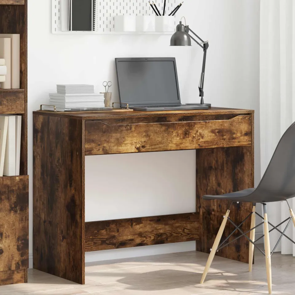 vidaXL Bureau met Lade Gerookt eiken 100 x 50 x 78 cm, foto 4