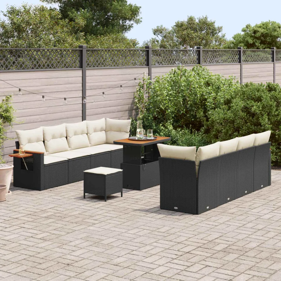 vidaXL Tuinbankenset 11 st Zwart poly rattan