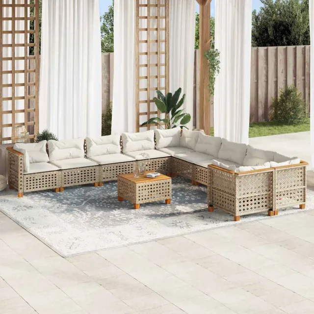 vidaXL 11-delige Tuinset met kussens poly rattan beige, foto 2