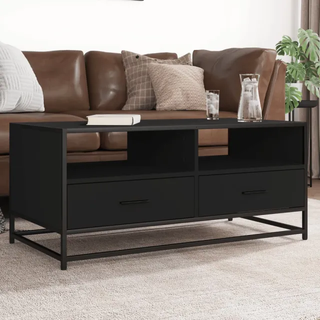vidaXL Salontafel 100x50x45 cm bewerkt hout en metaal zwart, foto 2