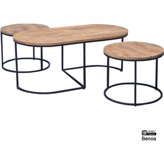 Benoa Oval Coffee Table Set Of 3 Naturel - Zwart