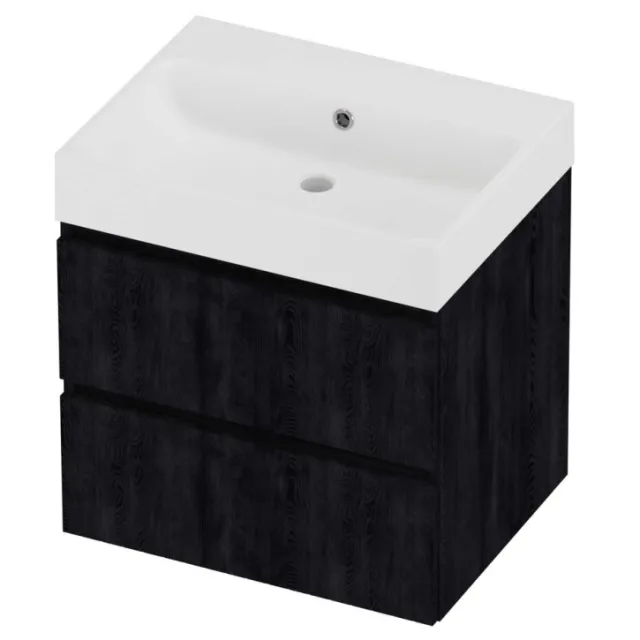 Proline Podium Badmeubelset Polystone Loft Zonder Kraangat 60x46x62 cm Mat White Charcoal Oak Eiken