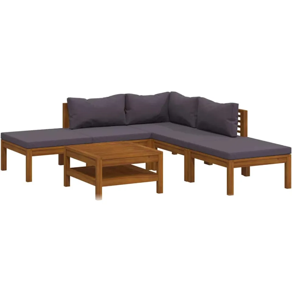 vidaXL 6-delige Loungeset met kussens massief acaciahout grijs