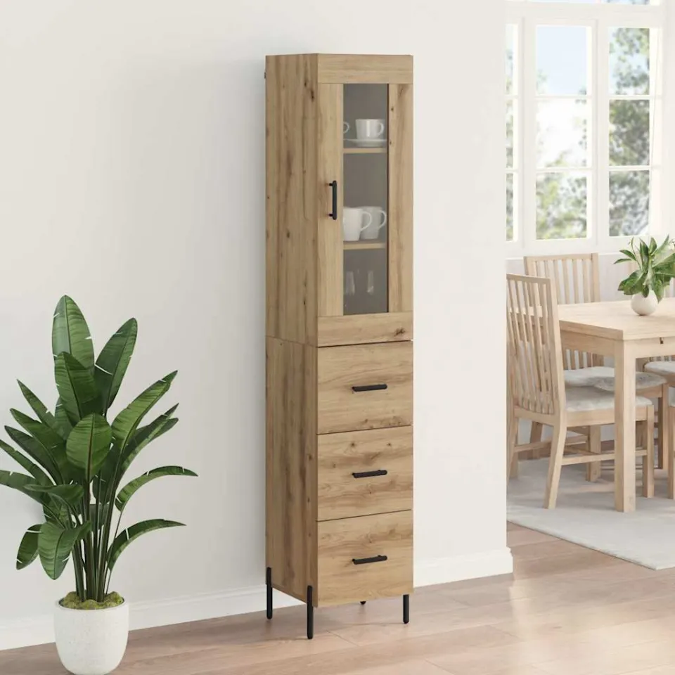 vidaXL Highboard Artisan Eiken 34,5 x 34 x 180 cm Bewerkt hout, foto 4