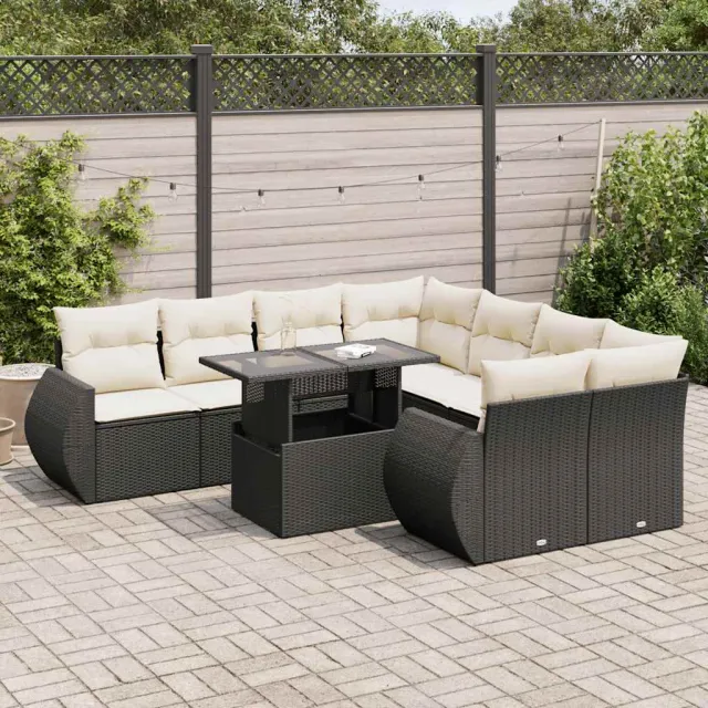 vidaXL 9-delige Loungeset met kussens poly rattan zwart, foto 2