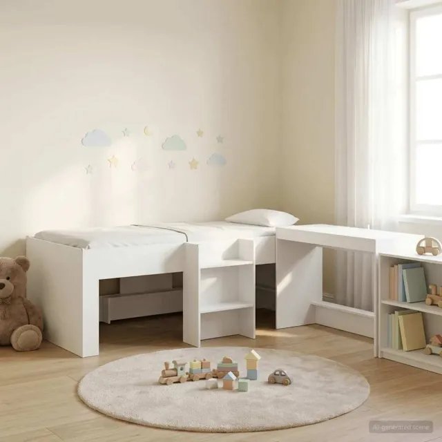 vidaXL Hoge Bed Frame met Bureau voor Kinderen 2 st Wit Bewerkt hout