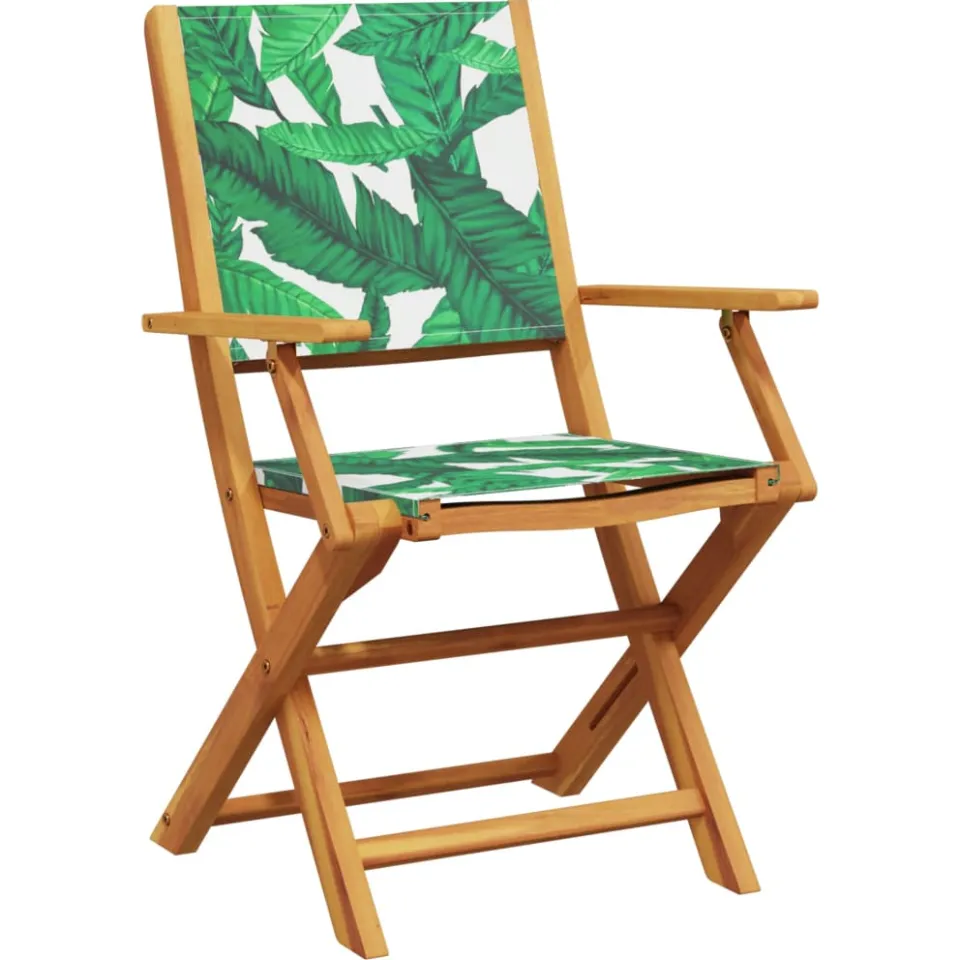 vidaXL 3-delige Bistroset bladpatroon stof en massief hout groen, foto 2