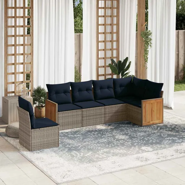 vidaXL 6-delige tuinbankset met kussens, grijs polyrotan, foto 2