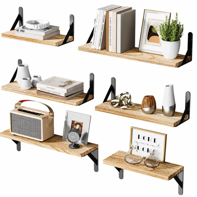AIMASON Wandplanken Set – Wandplanken Hout – 6 Stuks Wandplanken van Massief Hout met Metalen Frame – 40 x 15 x 15,5 cm – Draagkracht 15 kg per Plank – Voor Woonkamer, Keuken en Badkamer Houttint