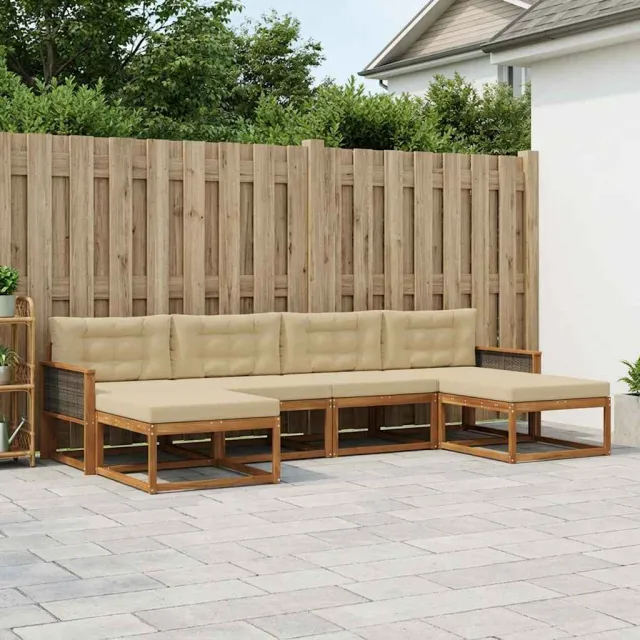 vidaXL Buiten bankenset 6 st 6-zits Natuurlijk en Beige