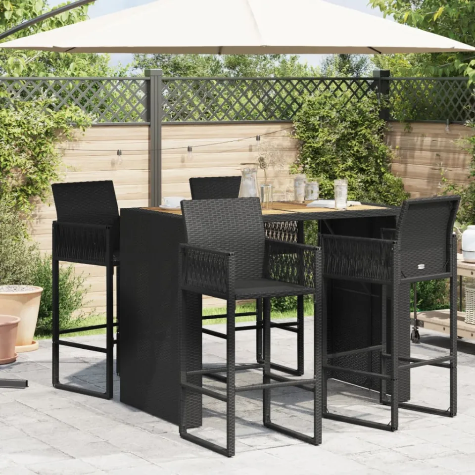 vidaXL Tuinbartafel acaciahouten blad 145x80x110 cm poly rattan zwart, foto 2