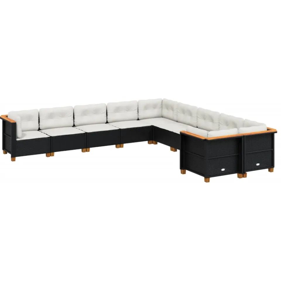 vidaXL 10-delige Loungeset met kussens poly rattan zwart, foto 3