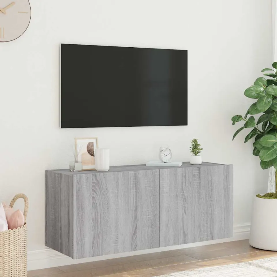 vidaXL Tv-wandmeubel met LED-verlichting 100x35x41 cm grijs sonoma, foto 4
