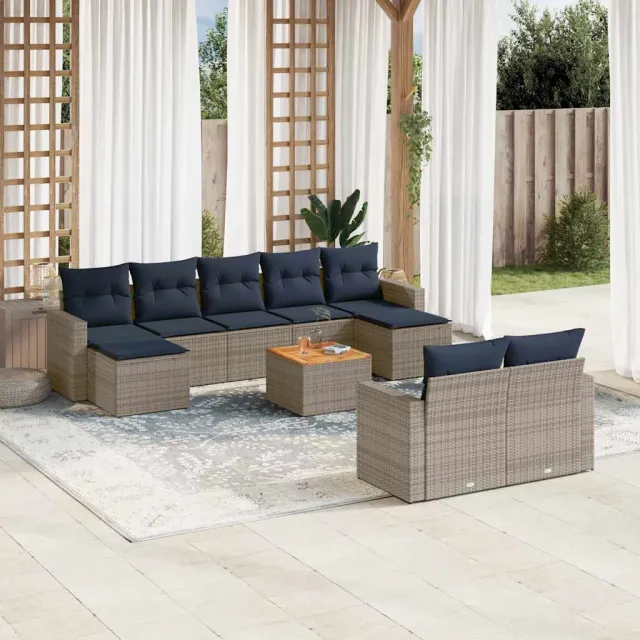 vidaXL 10-delige tuinbankset met kussens, grijs polyrotan, foto 2