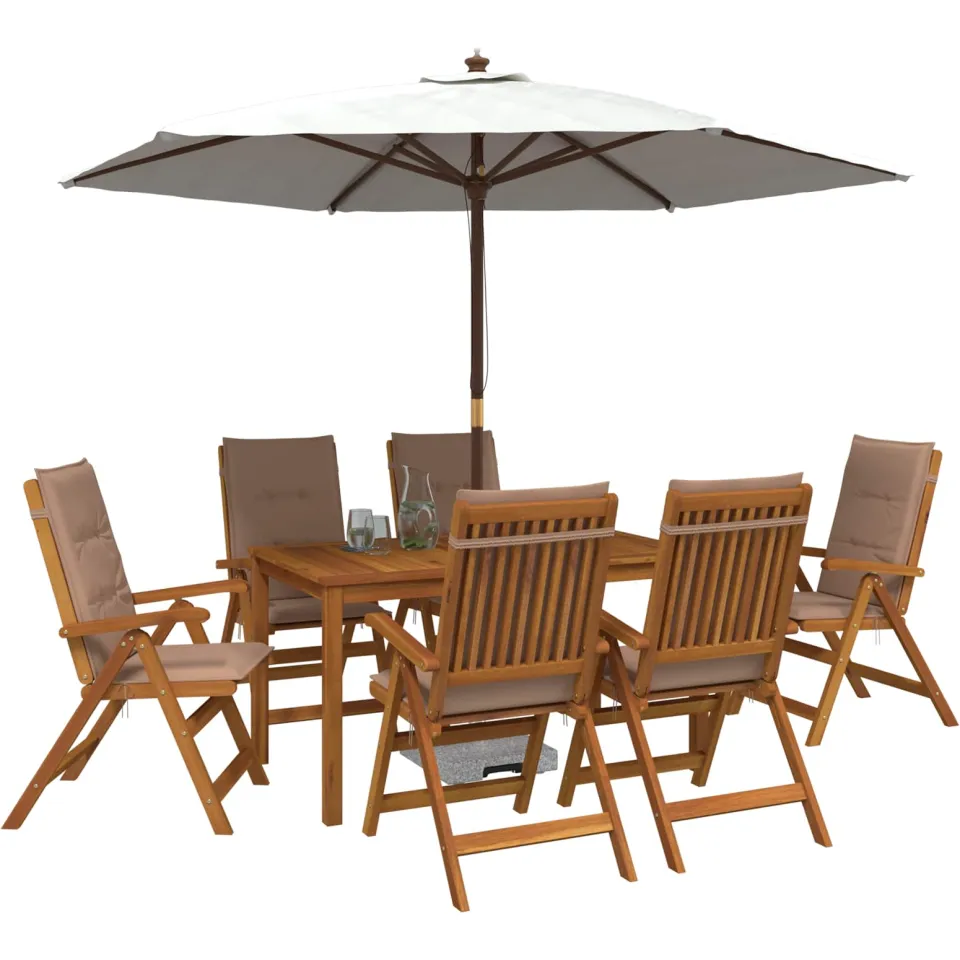 vidaXL 7-Piece Garden Dining Set 6-zits Taupe Massief Acaciahout Bruin