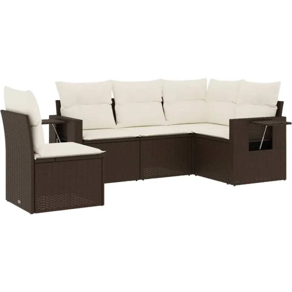 vidaXL 5-delige Loungeset met kussens poly rattan bruin, foto 3