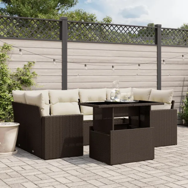 vidaXL 7-delige Loungeset met kussens poly rattan bruin, foto 2