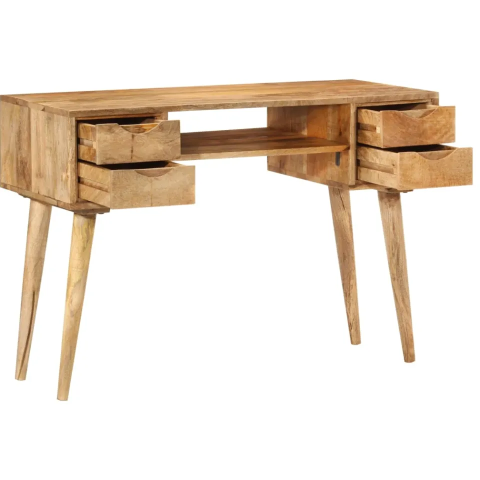 vidaXL Bureau met lades 110x47x76 cm massief mangohout bruin, foto 3
