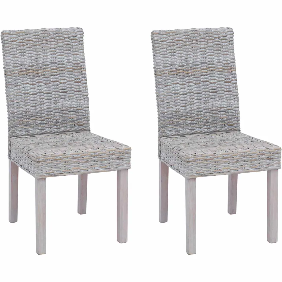 vidaXL Eetkamerstoel GENDT 2 st Kubu Rattan en Massief Mahoniehout Wit