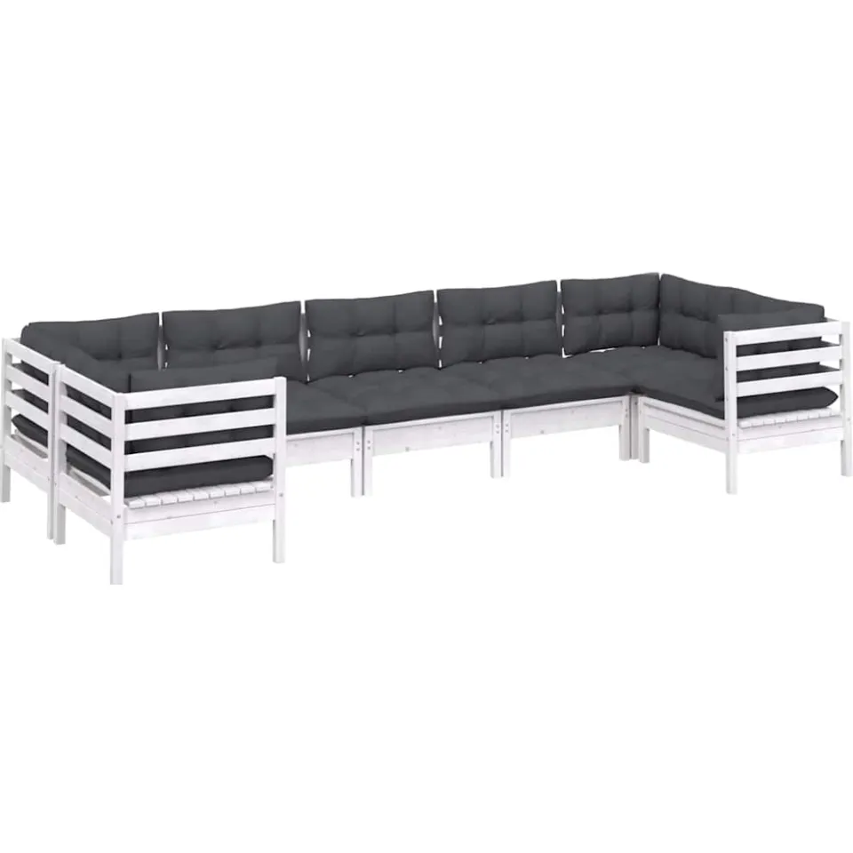 vidaXL 7-delige Loungeset met kussens grenenhout wit