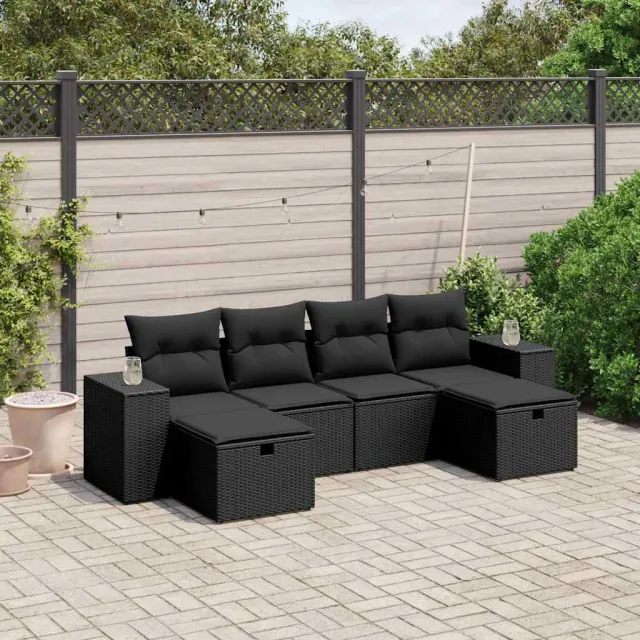 vidaXL 6-delige Loungeset met kussens poly rattan zwart, foto 2