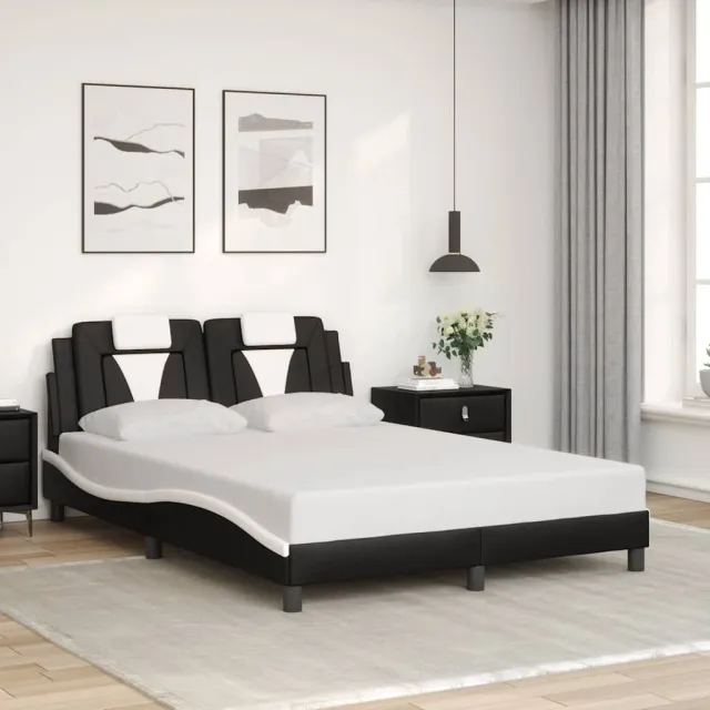 vidaXL Bedframe "Viana" zonder matras kunstleer zwart en wit 140x190 cm