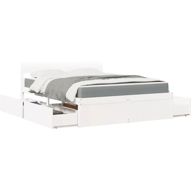 vidaXL Bed met lades en matras massief grenenhout wit 160x200 cm
