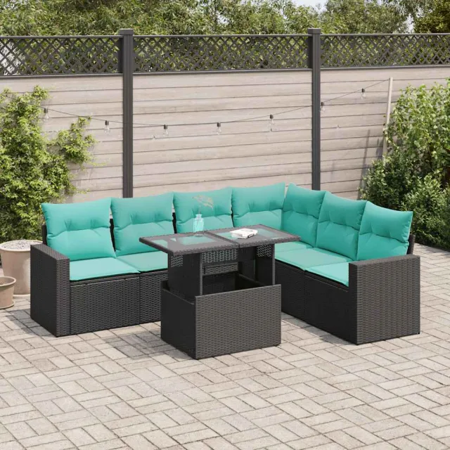 vidaXL 7-delige Loungeset met kussens poly rattan acacia zwart, foto 2