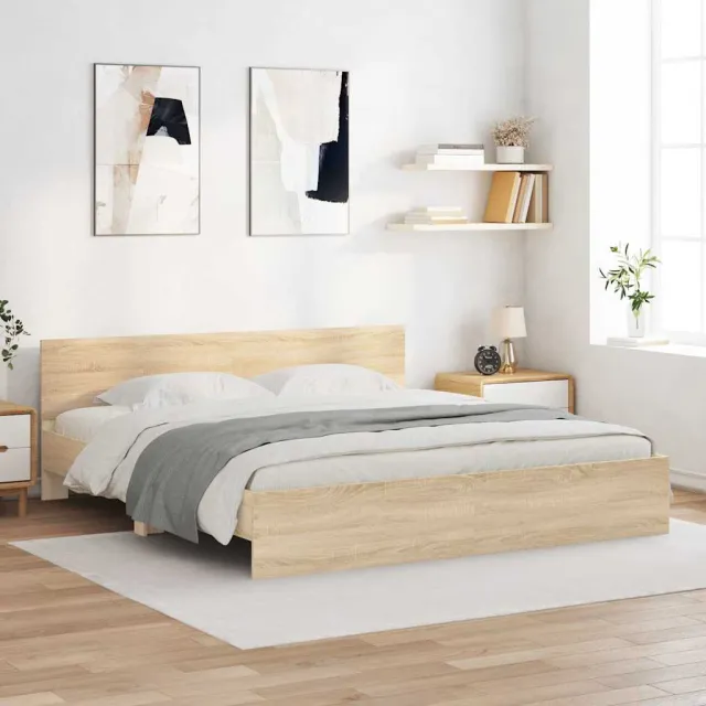 vidaXL Bedframe met Hoofdeinde Sonoma 193 x 203 cm Bewerkt hout Bruin