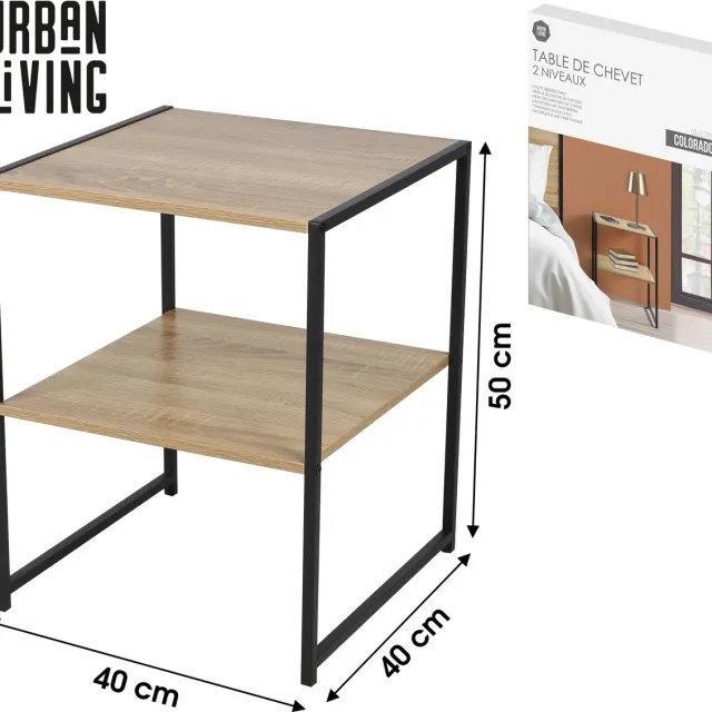 Urban Living "COLORADO" Nachtkastje met 2 niveaus 40 x 40 x H50 cm Sonoma eik en zwart