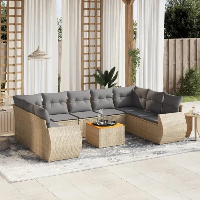 vidaXL 10-delige Loungeset met kussens poly rattan beige, foto 2