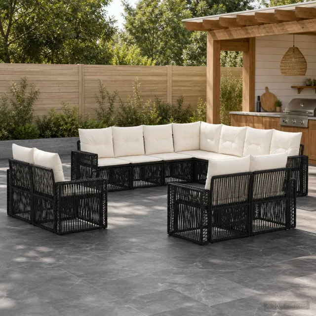 vidaXL Tuinbankenset 11 st 11-zits Zwart en Cream Wit poly rattan, foto 2