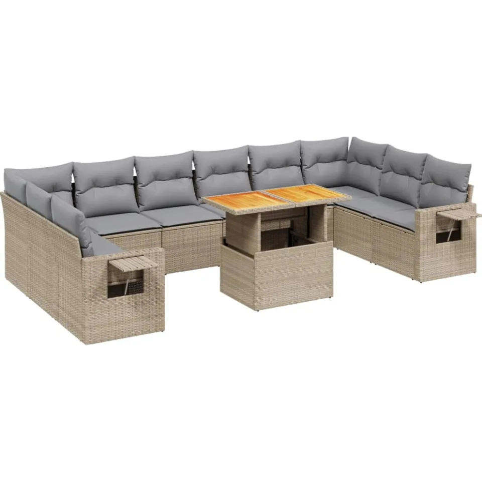 vidaXL 11-delige Tuinset met kussens poly rattan beige, foto 3