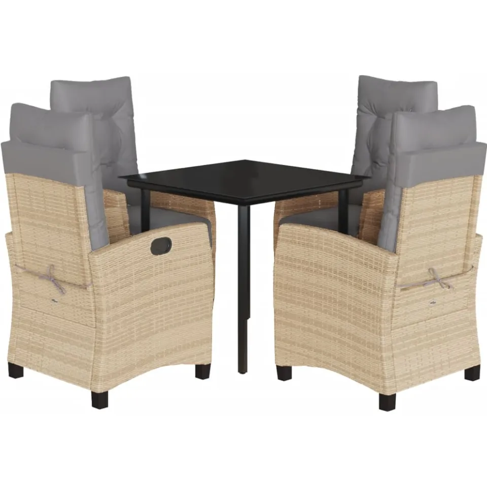 vidaXL 5-delige Tuinset met kussens poly rattan gemengd beige, foto 3