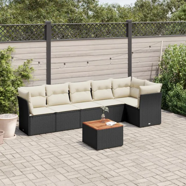 vidaXL 7-delige Loungeset met kussens poly rattan zwart, foto 2